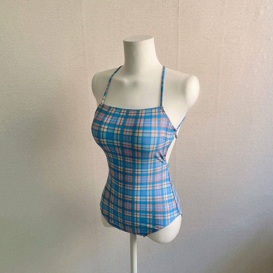 패션 바이 카카오 | [긱시크]블루벨 레트로 체크 모노키니 수영복 바캉스 호캉스 빅사이즈, image size:900x900