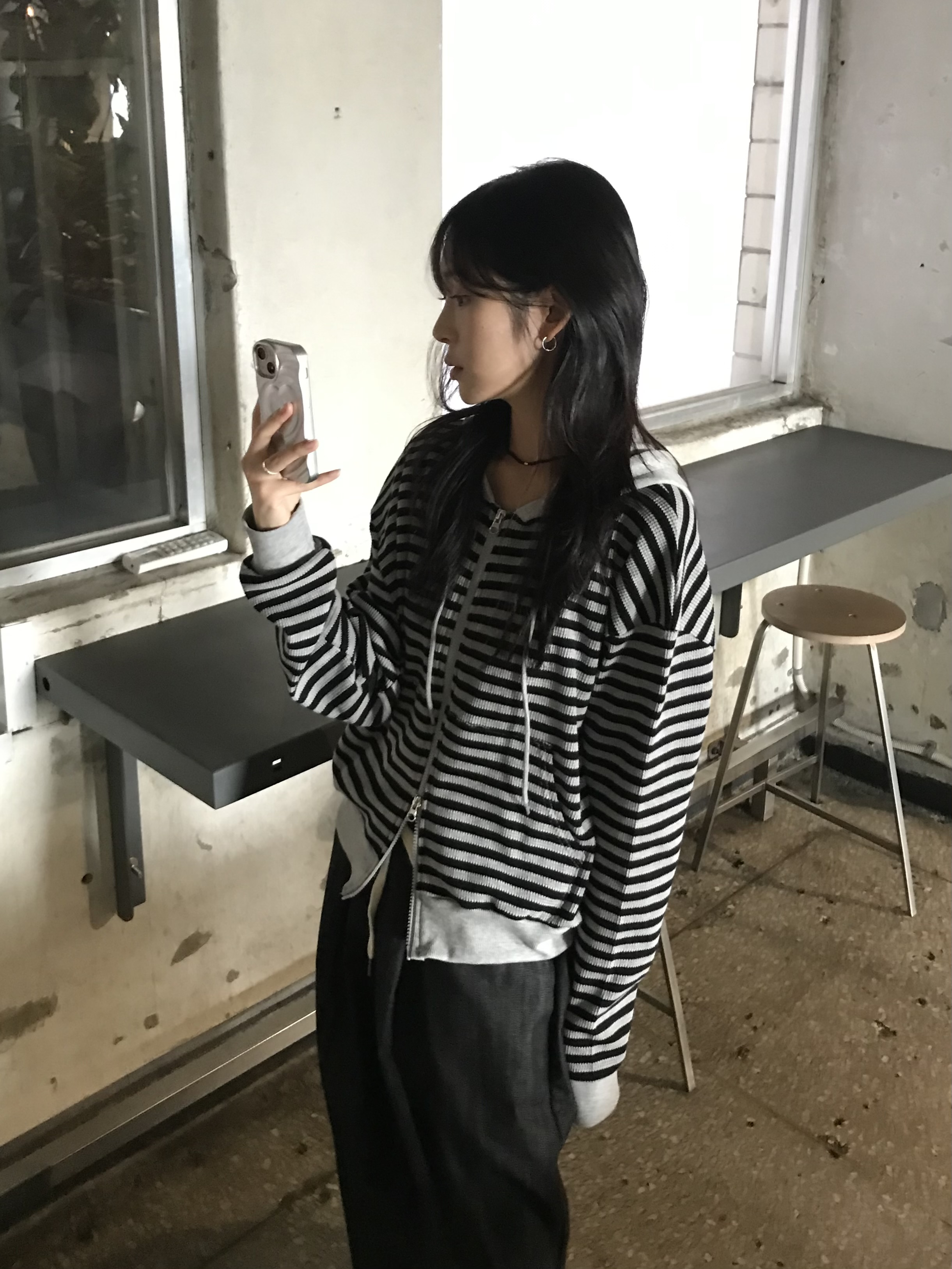 ボーダーニットパーカー/ジップアップパーカー | ファッション通販