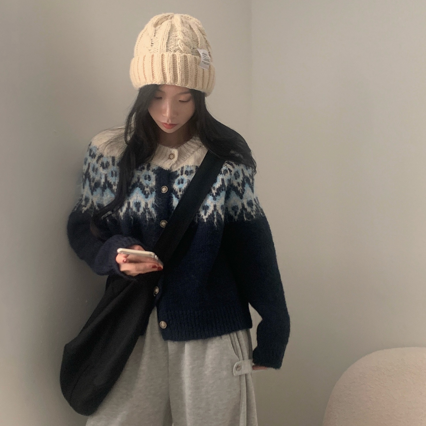 maisoncelon アンゴラニットカーディガン ノルディック柄アンゴラニットカーディガン | ファッション通販