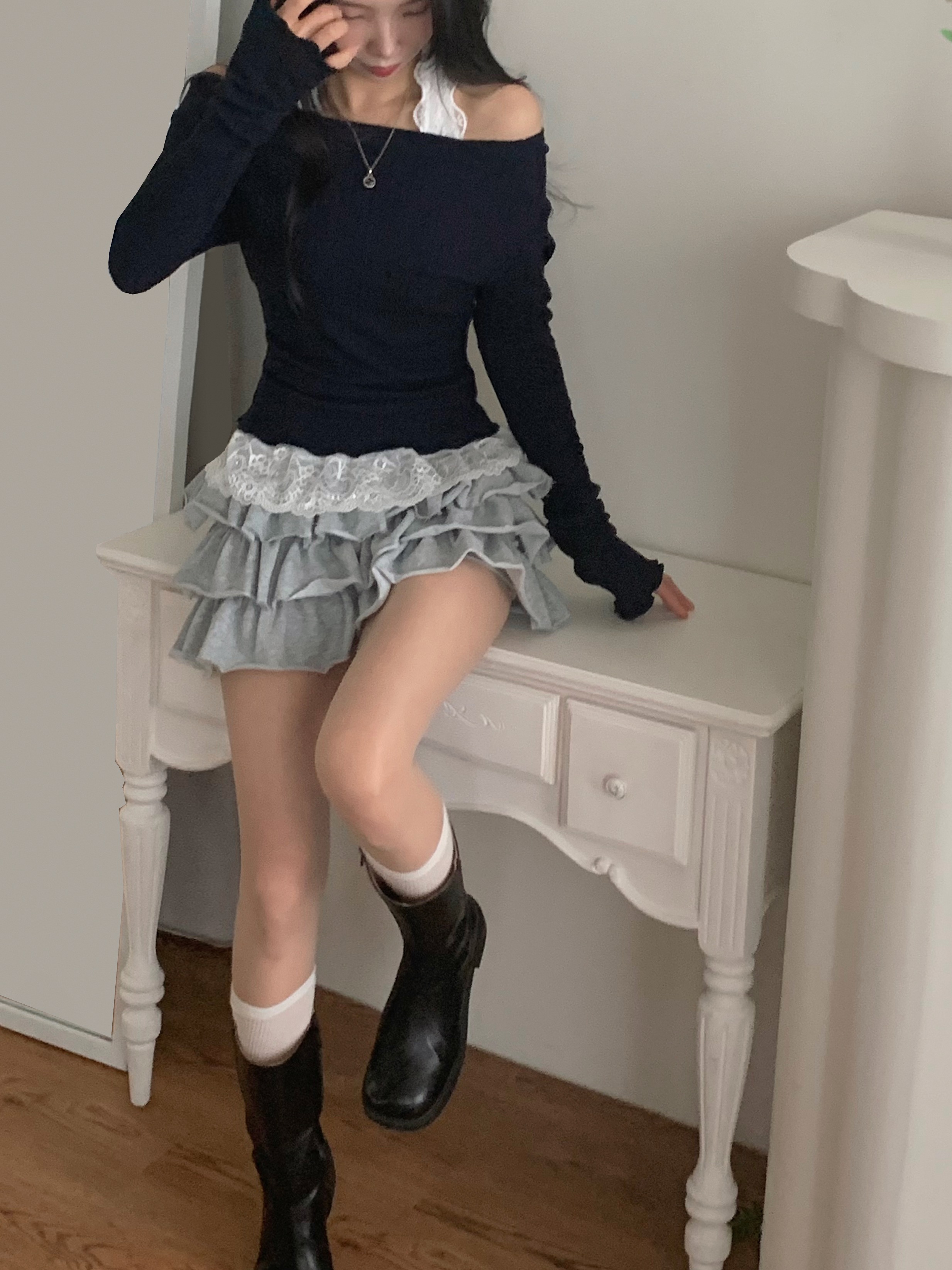 HANGRY&ANGRY　ミニレイヤードフリルスカート H&A MINI FRILL SKIRT (BLACK x RED) – MAJOH