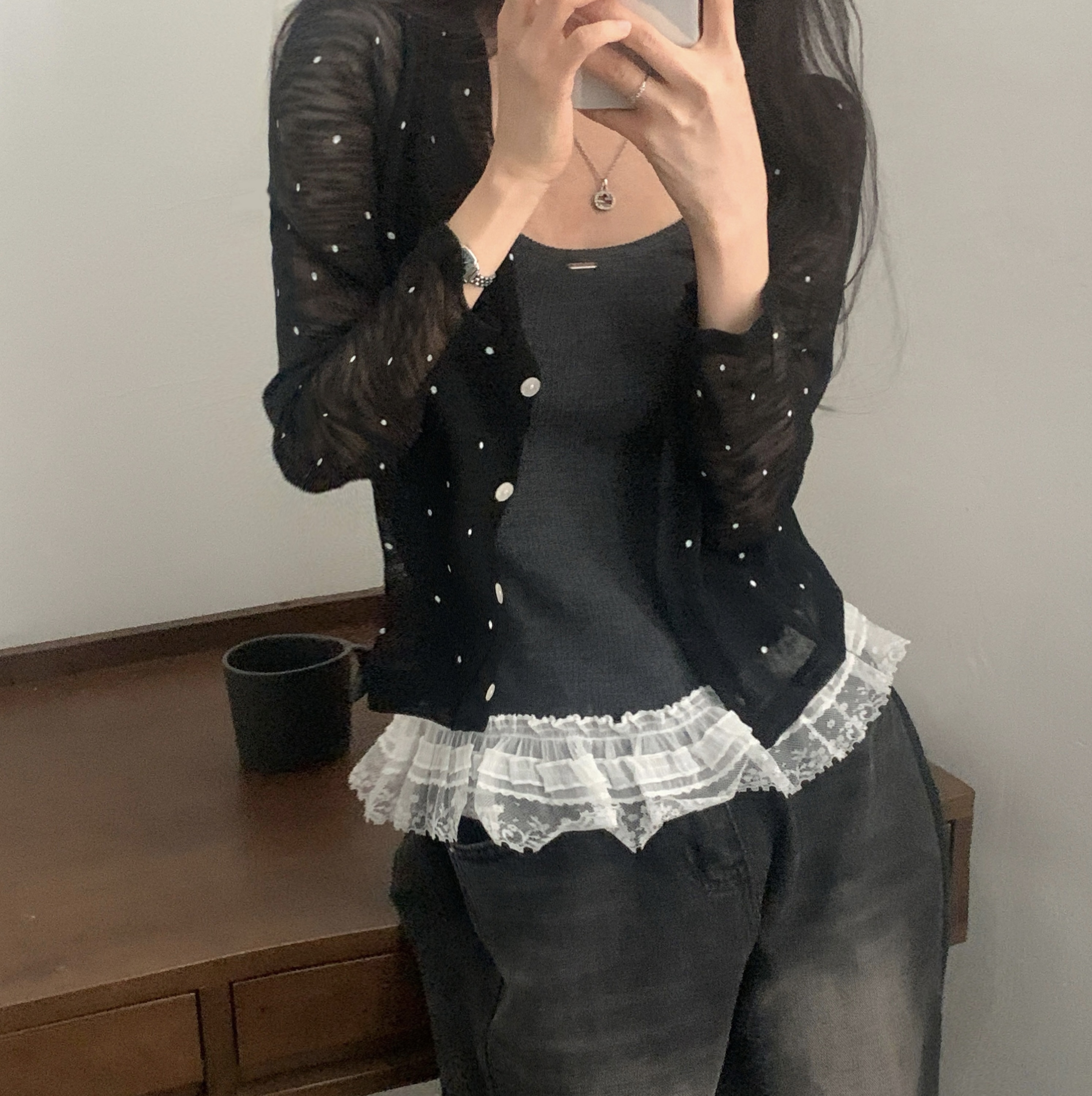 ドット柄カーディガン シースルートップス 楽天市場】【マラソン期間中 5%OFFクーポン】ANGELCLOSET ドット