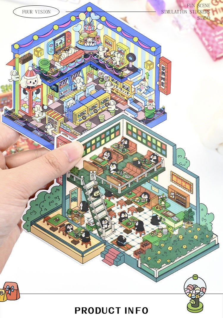 4종 3D 입체 미용실 찻집 오락실 씰스티커 상세 이미지 3