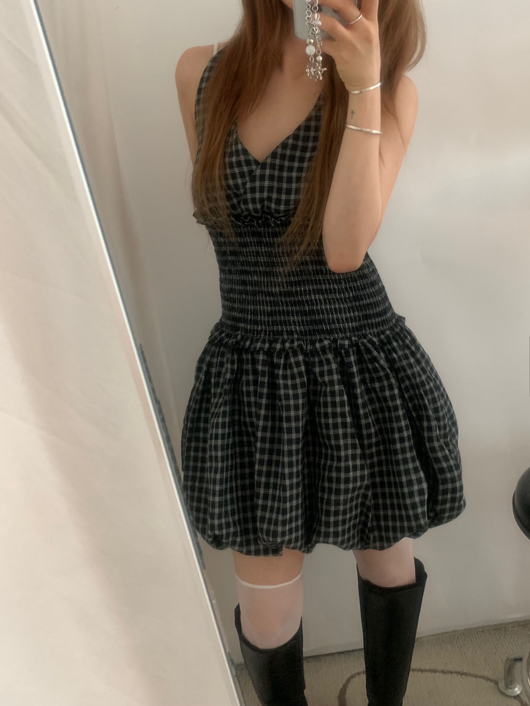 ホルターネックチェックパンプキンチュニック | ファッション