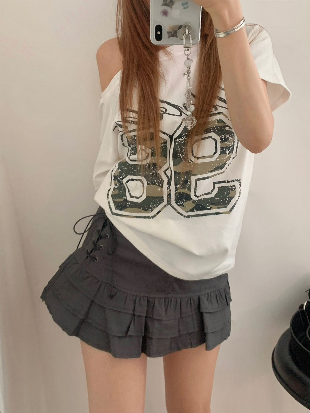 アイレットパンチングプリーツコルセットミニスカート