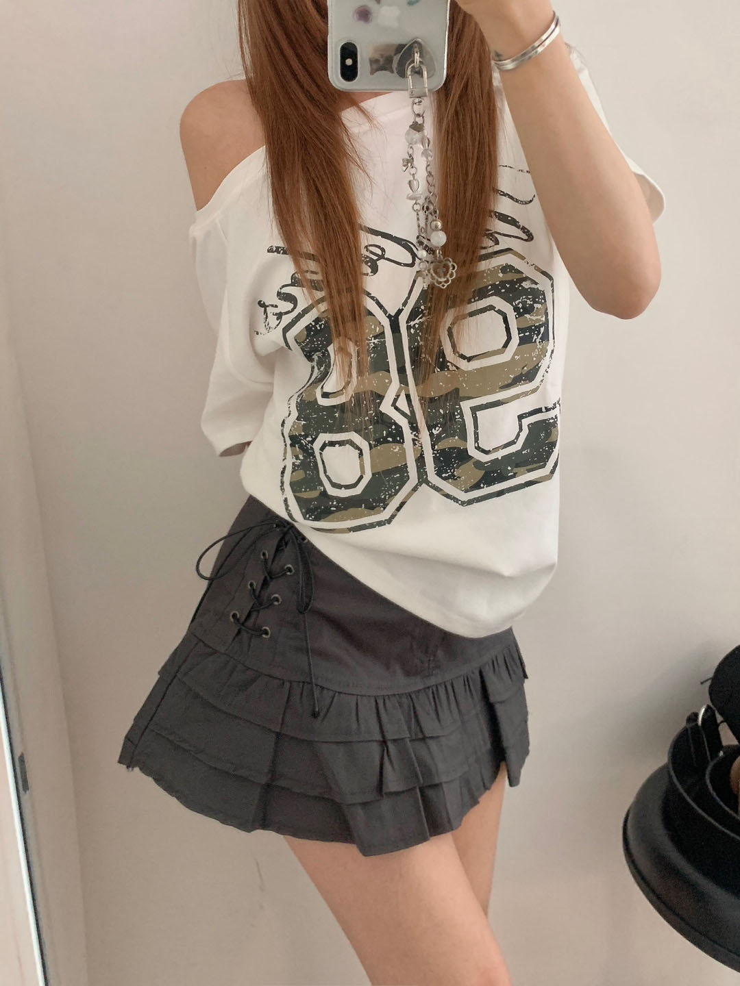 アイレットパンチングプリーツコルセットミニスカート