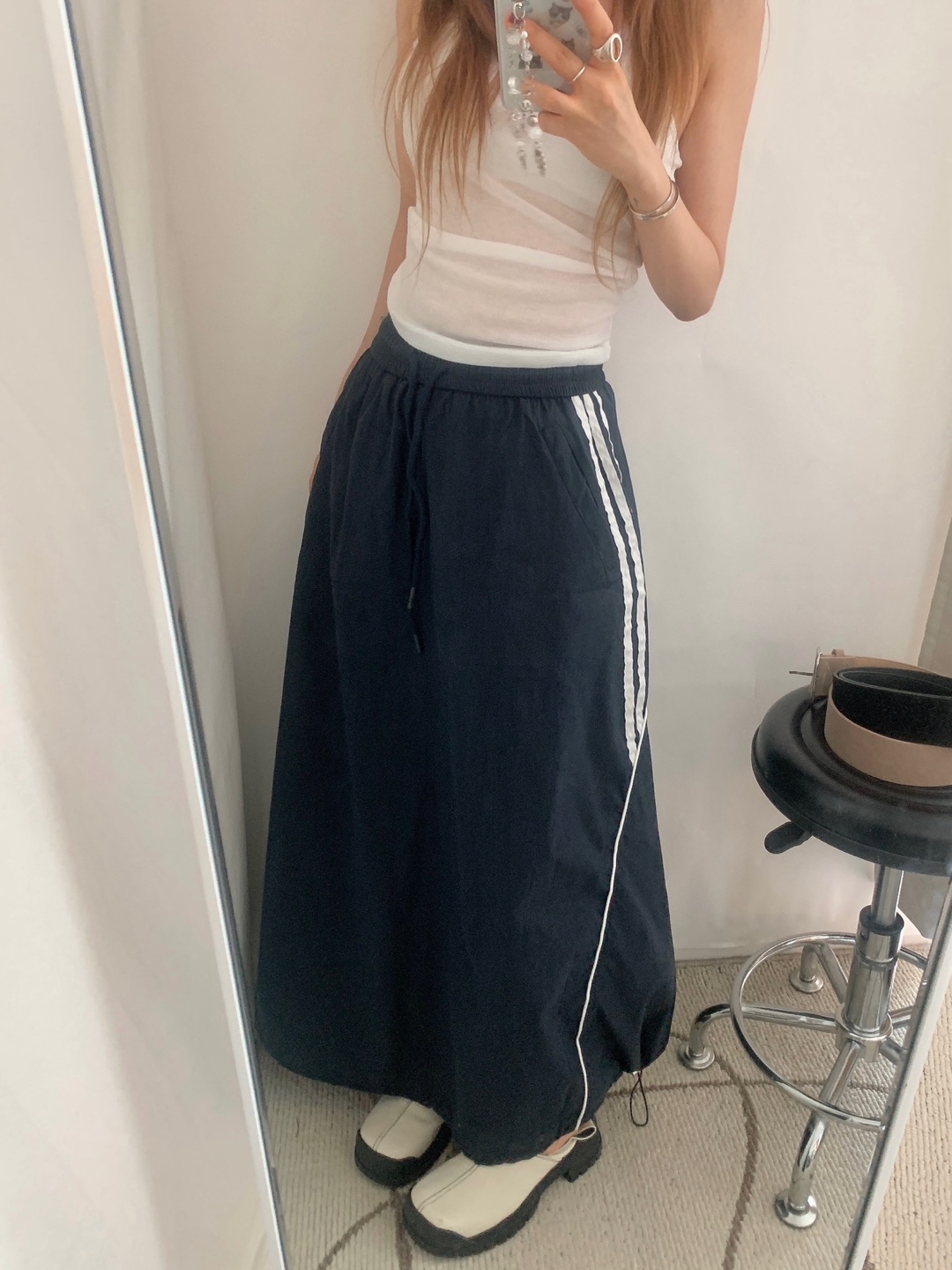 ナイロンサイドトラックストリングロングスカート