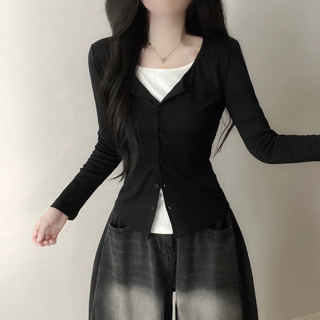 その他 D 一体型]バイカラーレイヤードカーディガンTシャツ