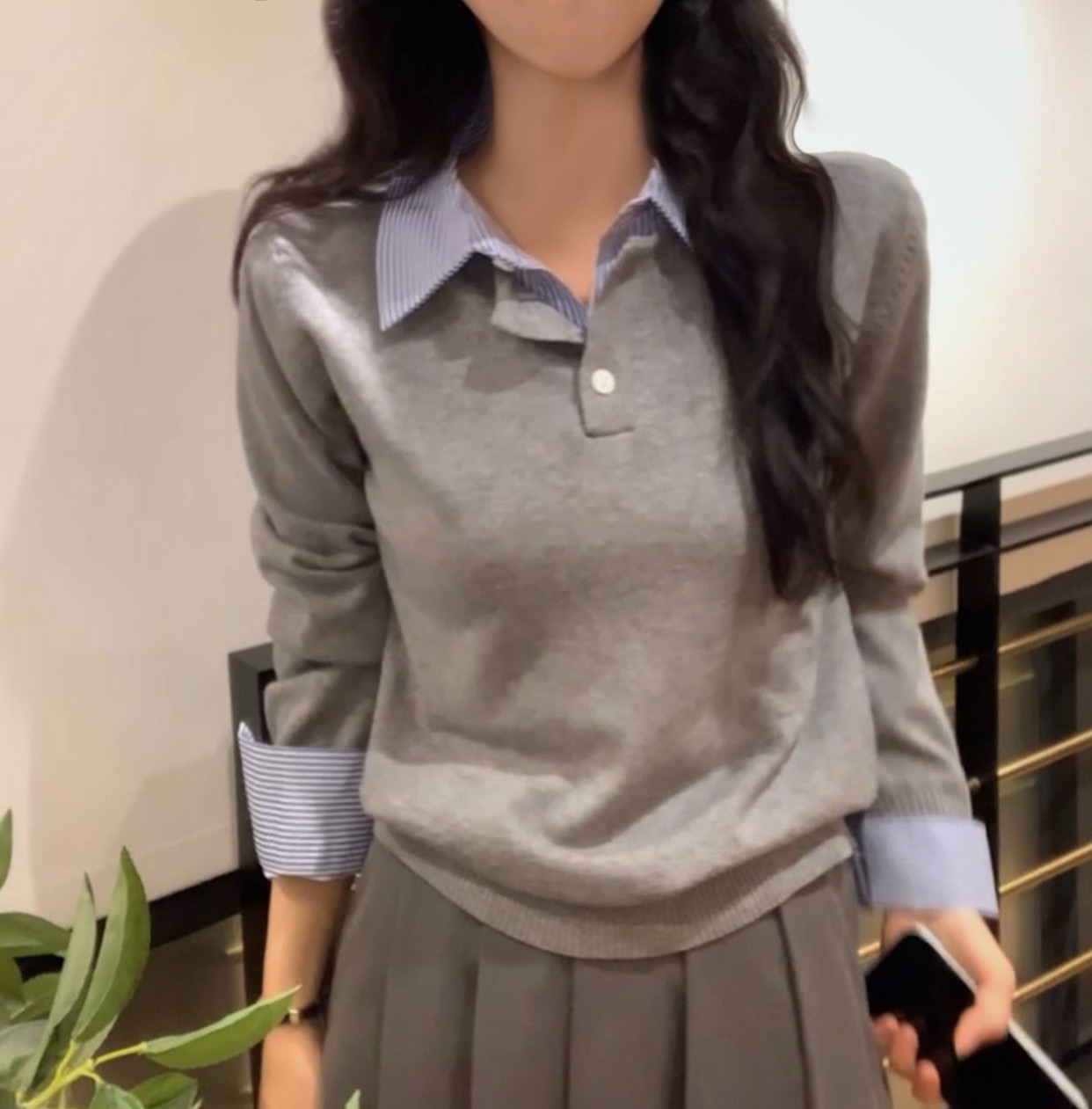 shellerシェリエ ボウタイシャツドッキングニット sheller(シェリエ) ボウタイシャツドッキングニット レディース