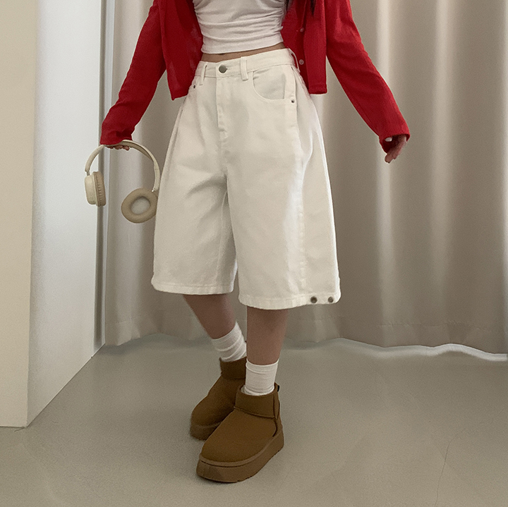 サイドタック入りウォッシュデニムハーフパンツ | ファッション