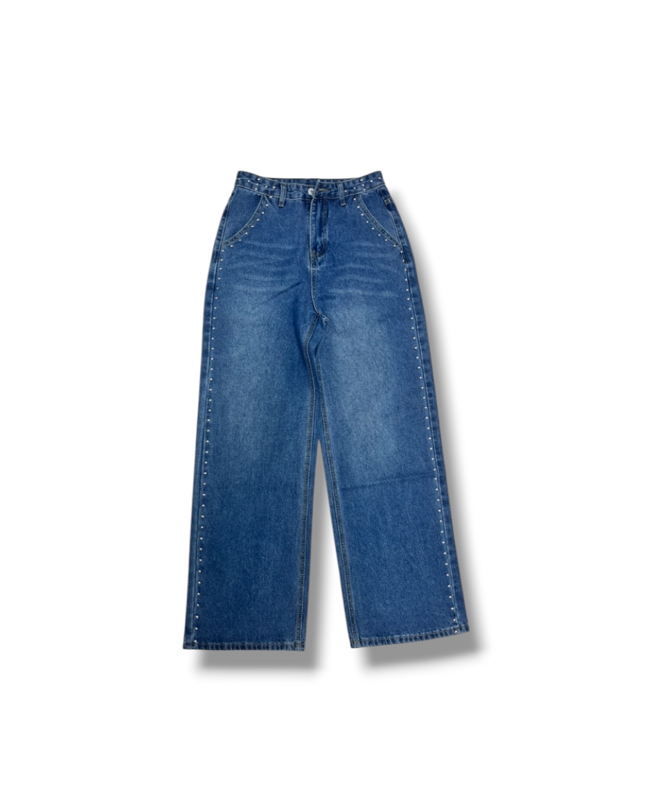 ワイドデニムパンツ スタッズ ワイド デニム パンツ | ファッション通販サイト NUGU