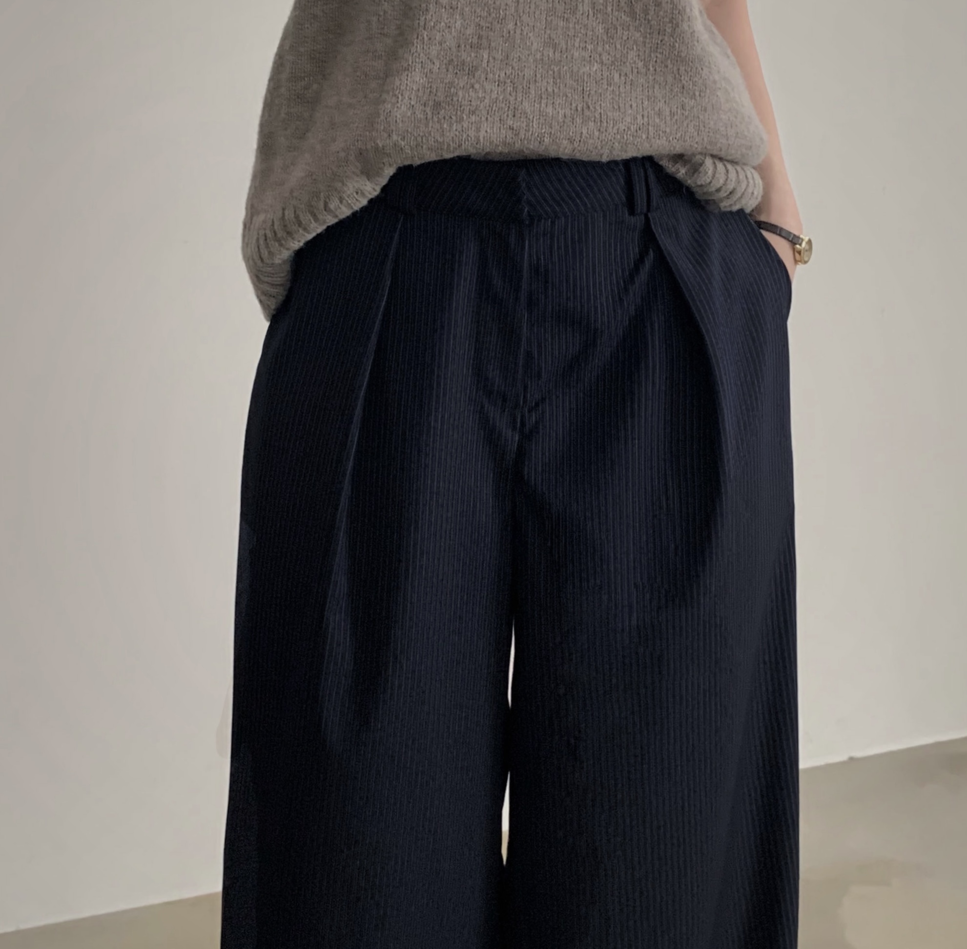 3color)ストライプタック入りワイドスラックス | ファッション通販