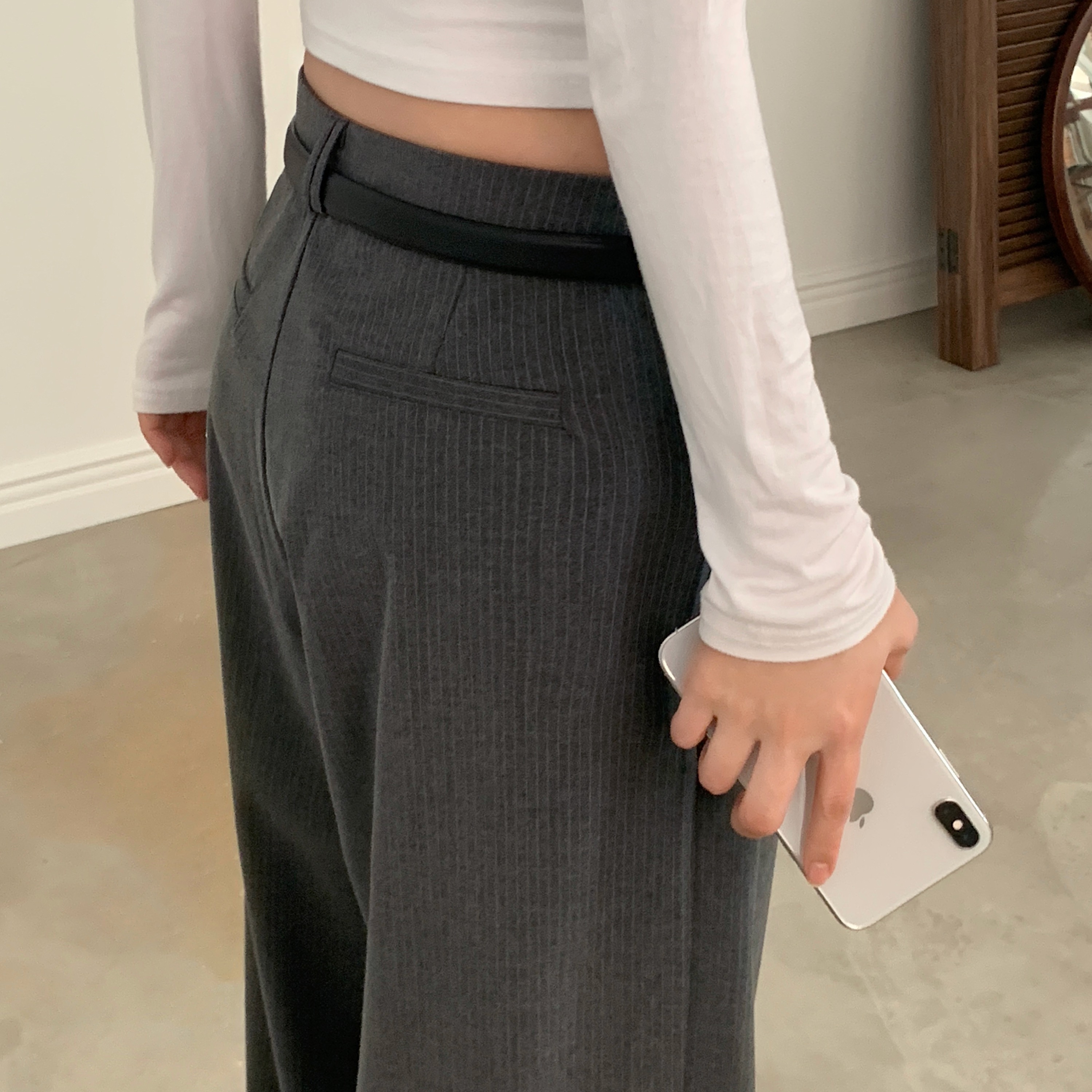 3color)ストライプタック入りワイドスラックス | ファッション通販