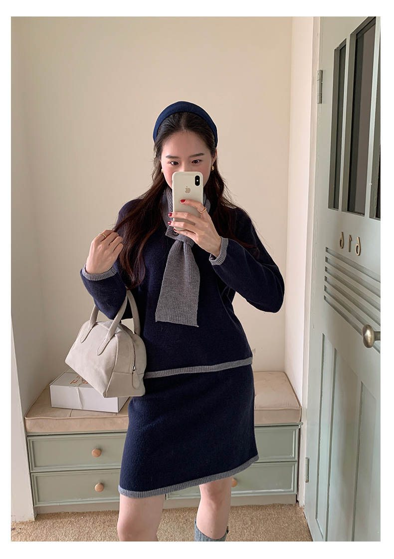 ラインバイカラーニットツーピースセットアップマフラーSET