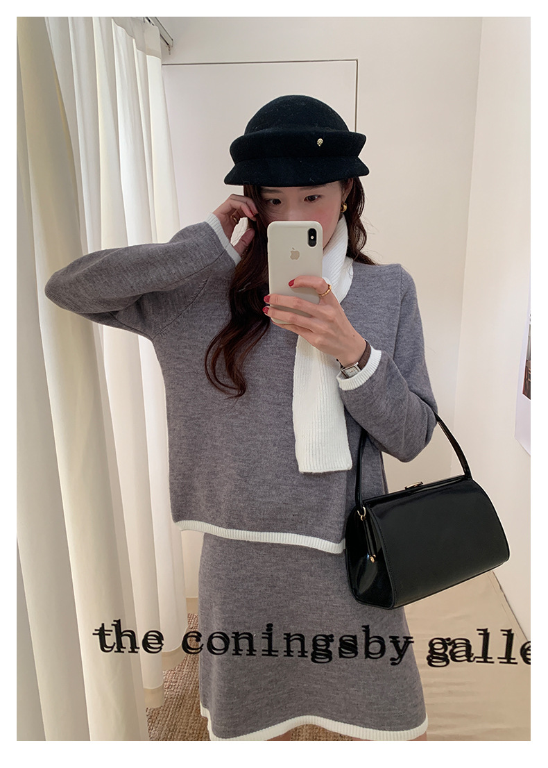 SORAズートピアニット２着セット ラインバイカラーニットツーピースセットアップマフラーSET