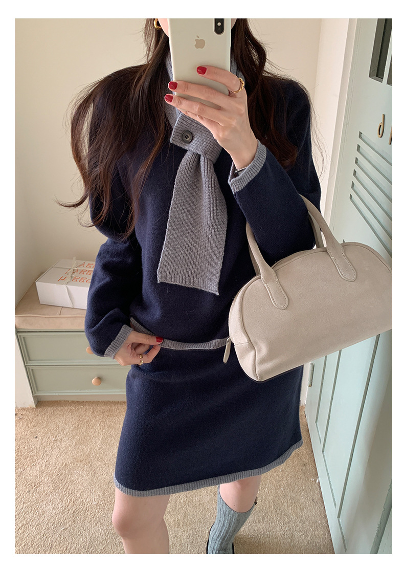 ラインバイカラーニットツーピースセットアップマフラーSET