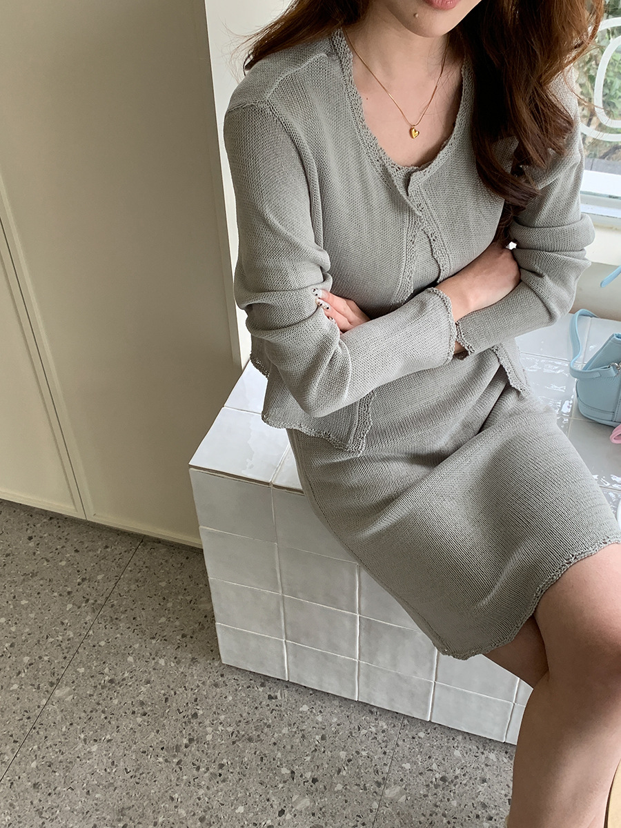 4color)(set)レースノースリーブニットワンピース & カーディガン