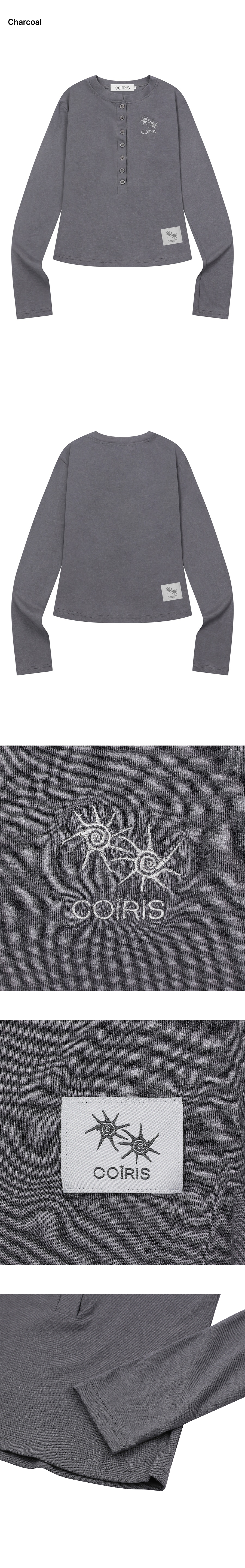 7 BUTTON HENLEY NECK LONG SLEEVE TEE - 3 COLORS BLACK