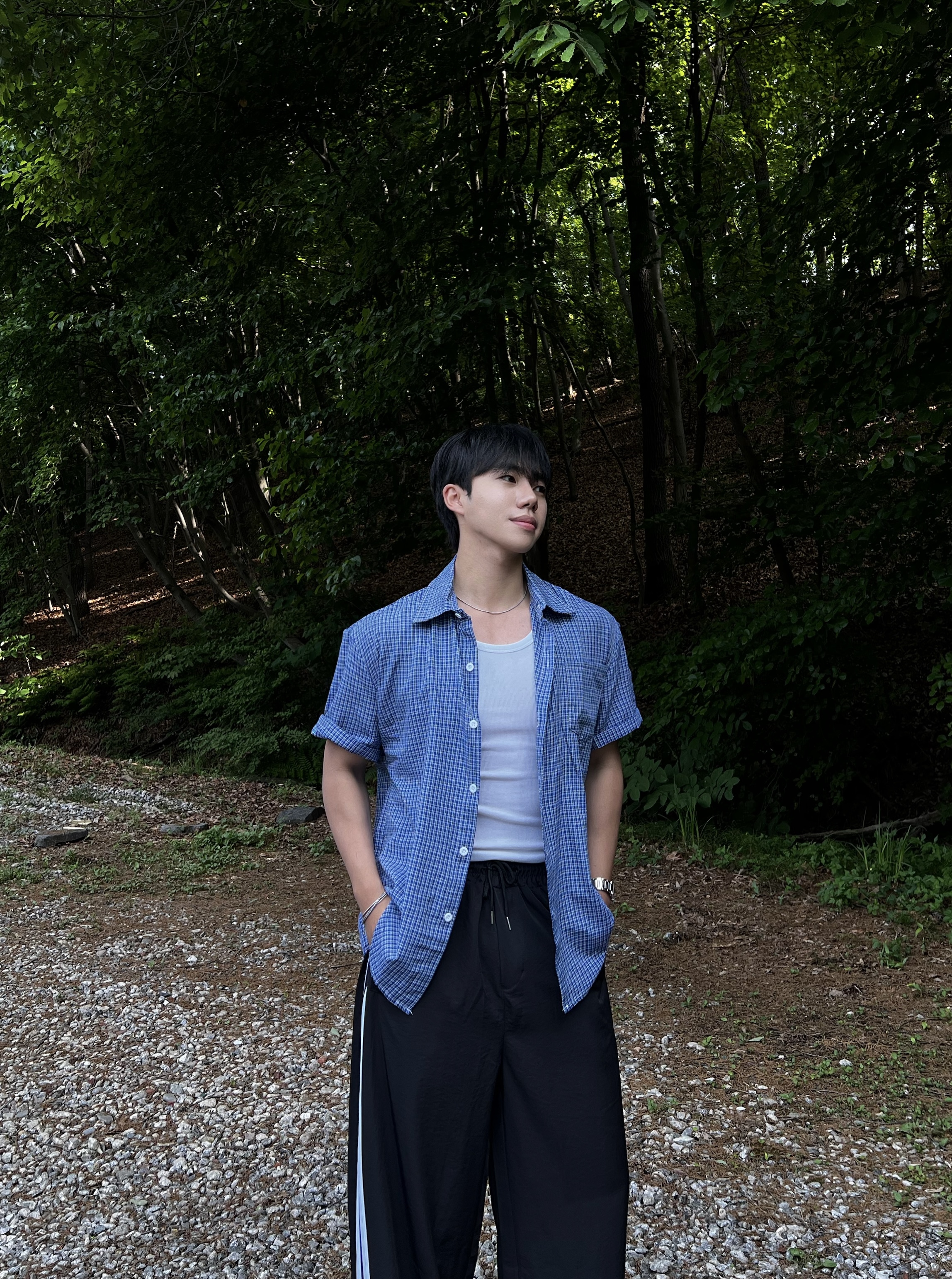 [1+1] 원 시그니처 린넨 체크 포켓 반팔 셔츠 (2color)