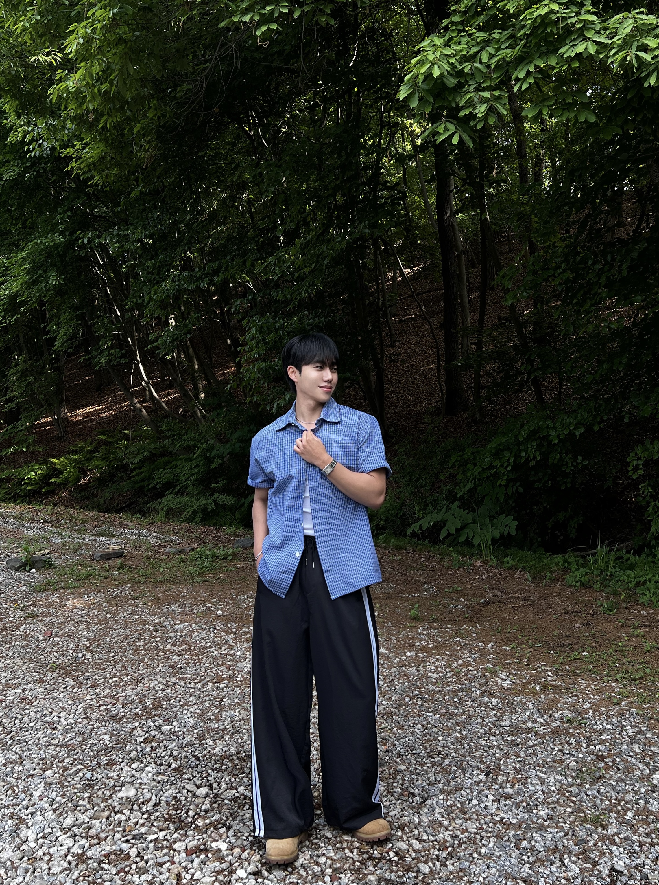[1+1] 원 시그니처 린넨 체크 포켓 반팔 셔츠 (2color)