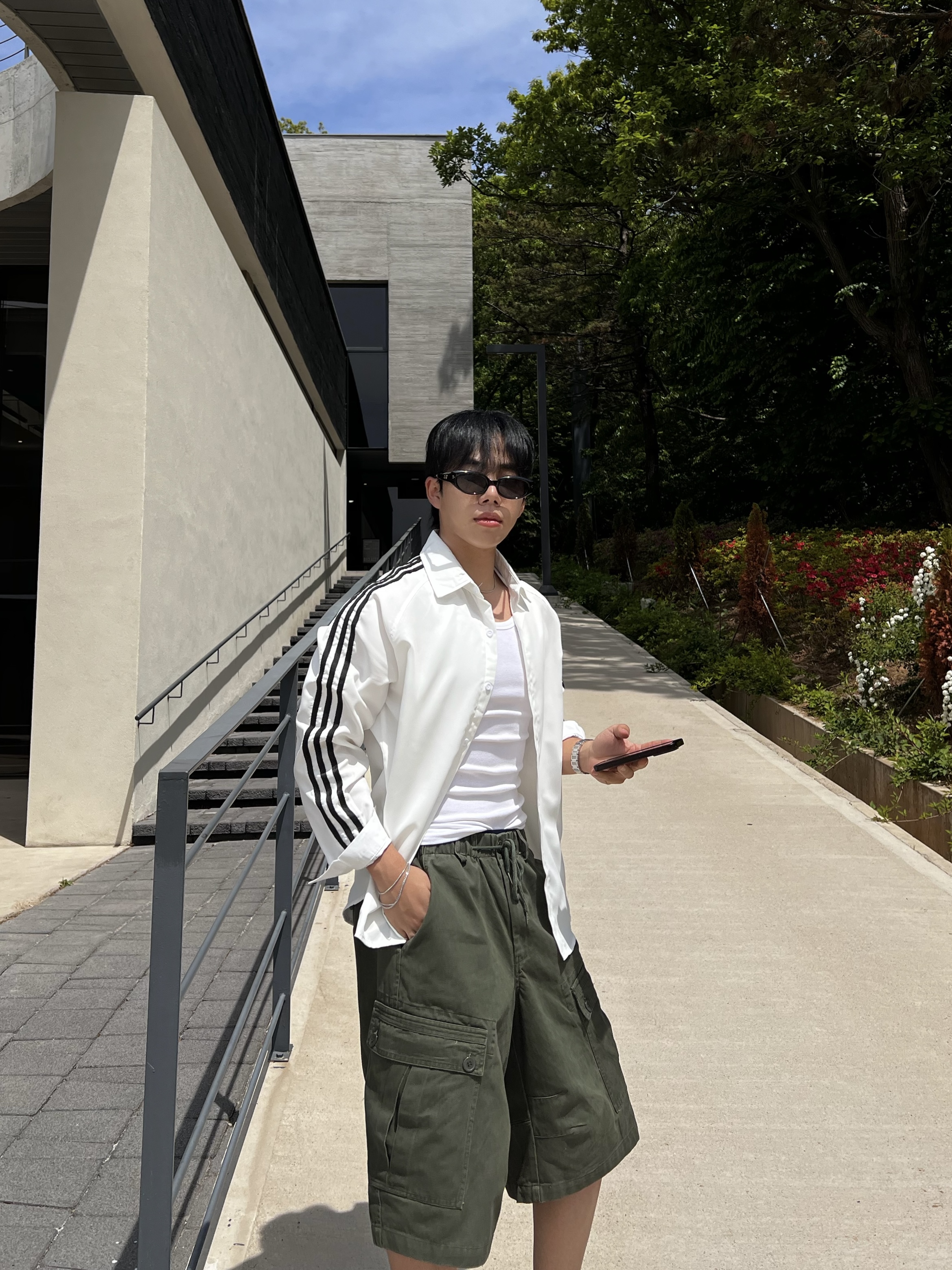 원 시그니처 트리플 트랙 라인 카라 셔츠 (1color)