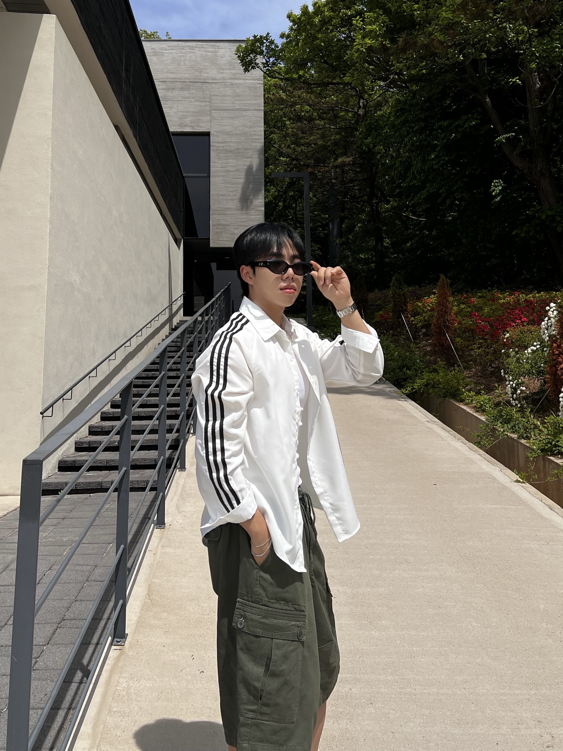 원 시그니처 트리플 트랙 라인 카라 셔츠 (1color)