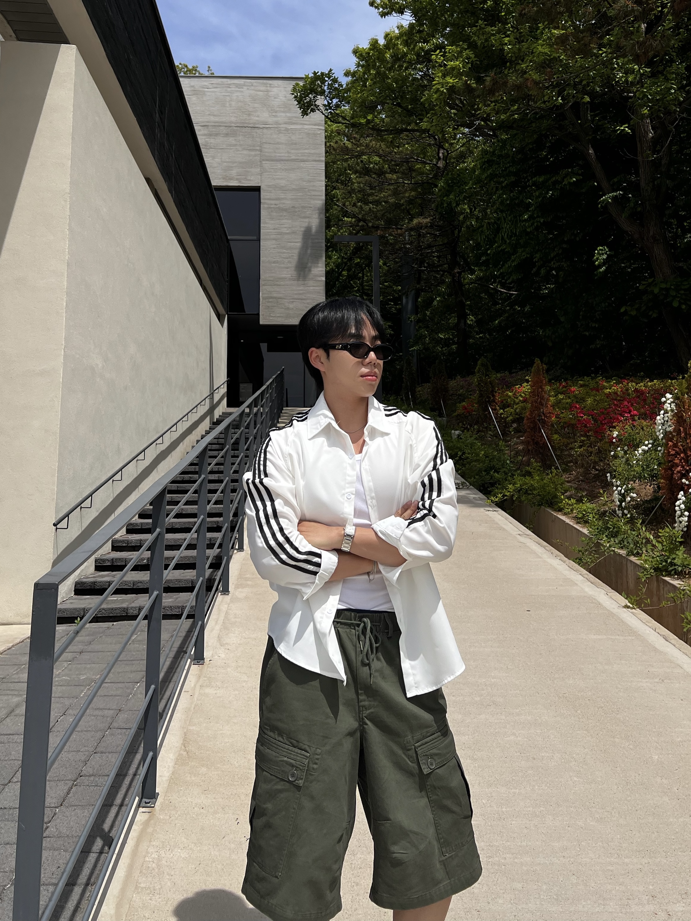 원 시그니처 트리플 트랙 라인 카라 셔츠 (1color)