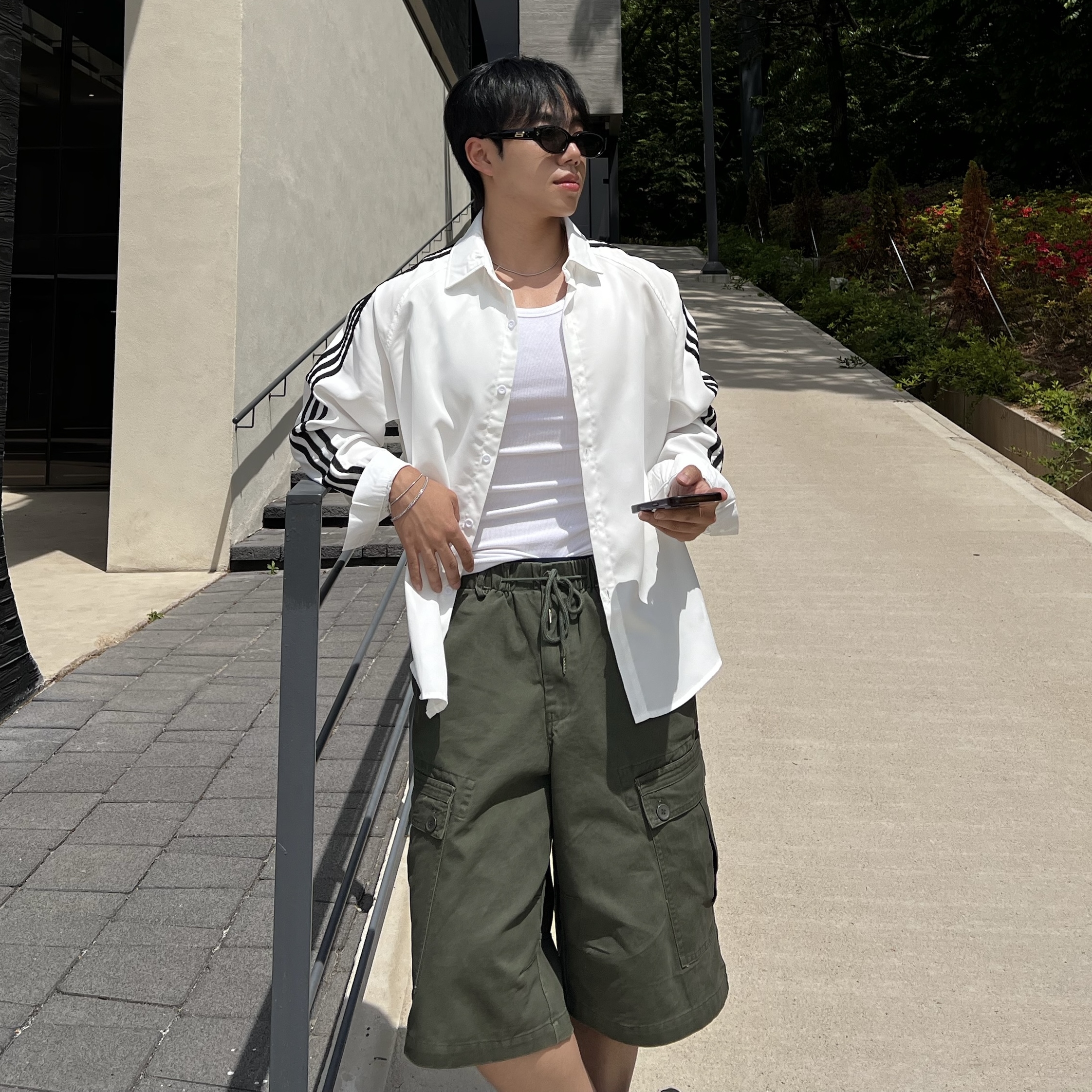 원 시그니처 트리플 트랙 라인 카라 셔츠 (1color)