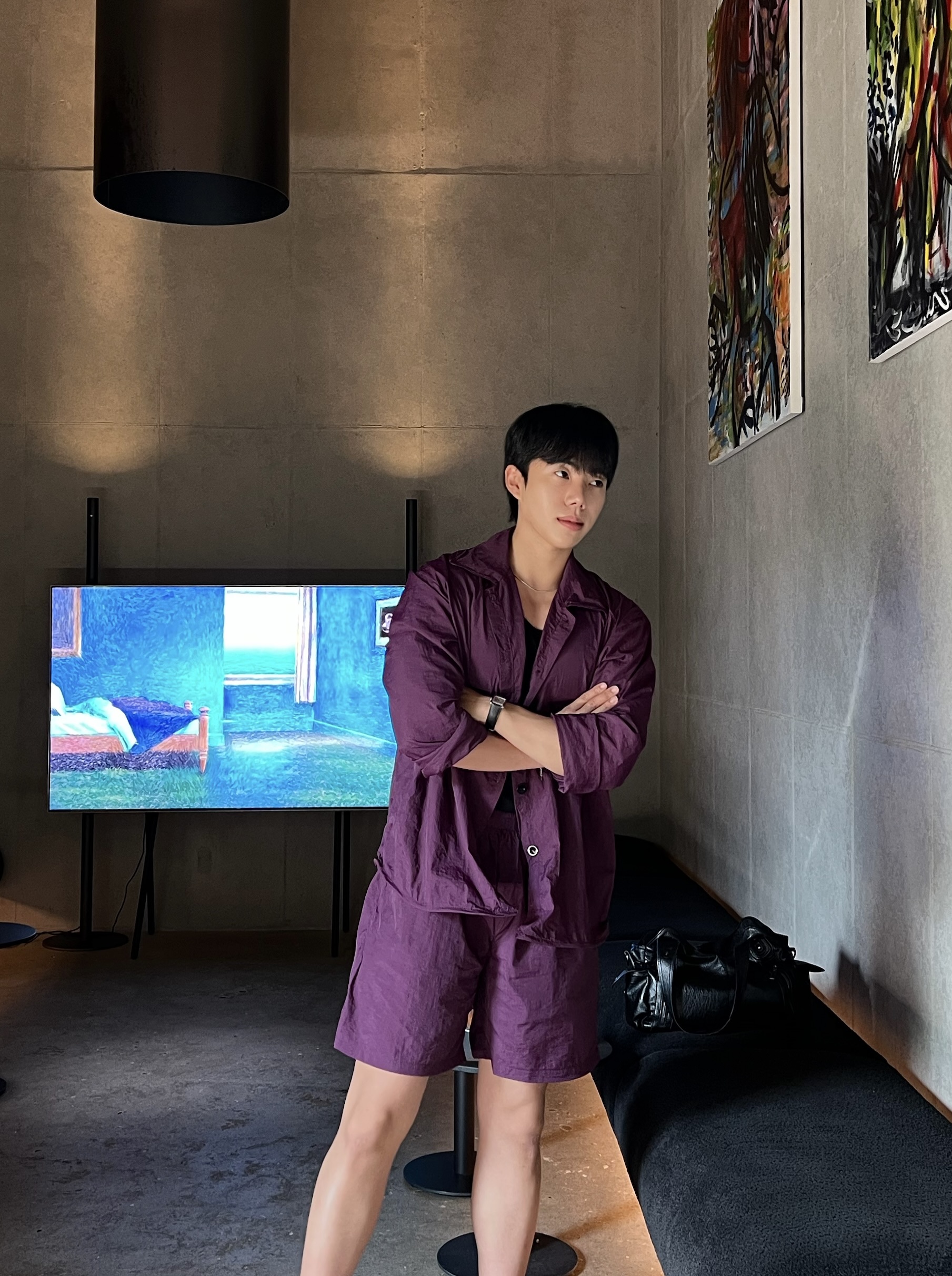 원 시그니처 쿨 나일론 셔츠 자켓 반바지 세트 (1color)