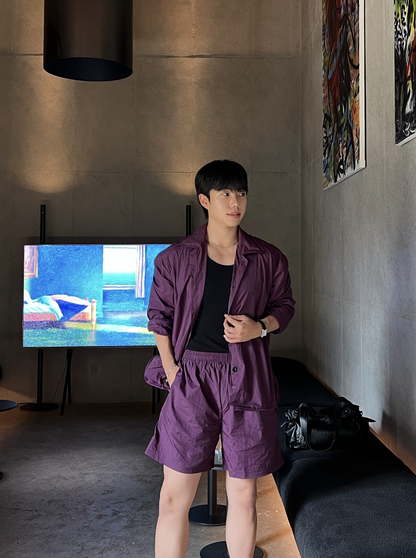 원 시그니처 쿨 나일론 셔츠 자켓 반바지 세트 (1color)