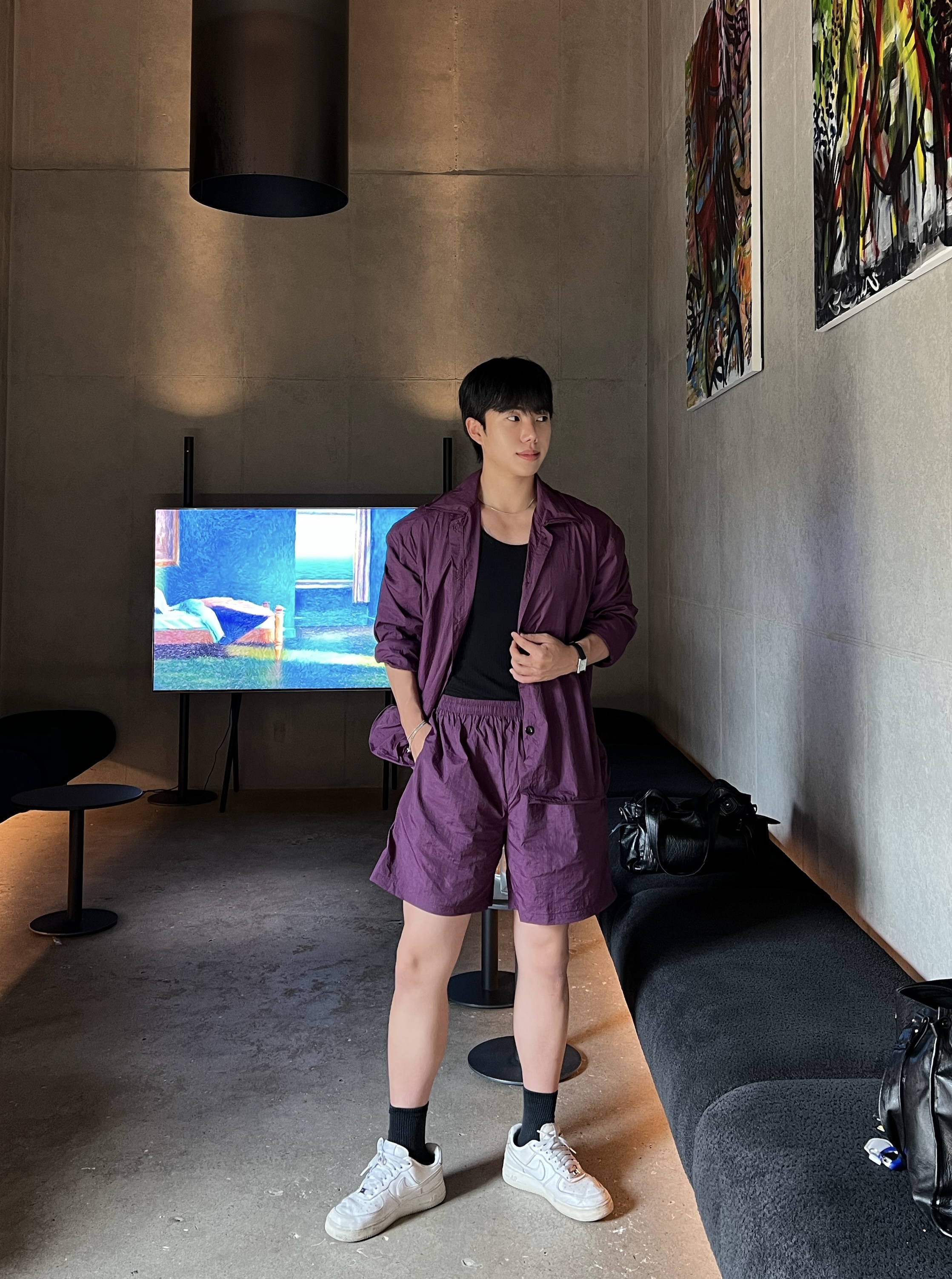 원 시그니처 쿨 나일론 셔츠 자켓 반바지 세트 (1color)