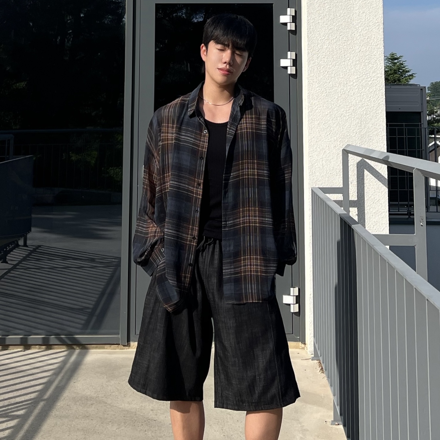 가벤 다크 무드 체크 린넨 셔츠 (2color)