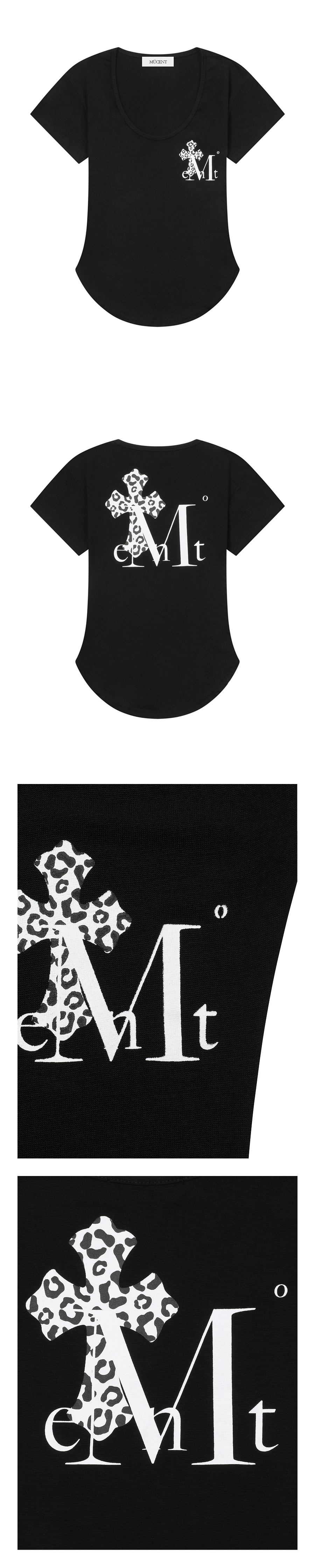 SAHARA LEOPARD CROSS LOGO U-NECK SHORT SLEEVE TEE - 2 COLORS BLACK