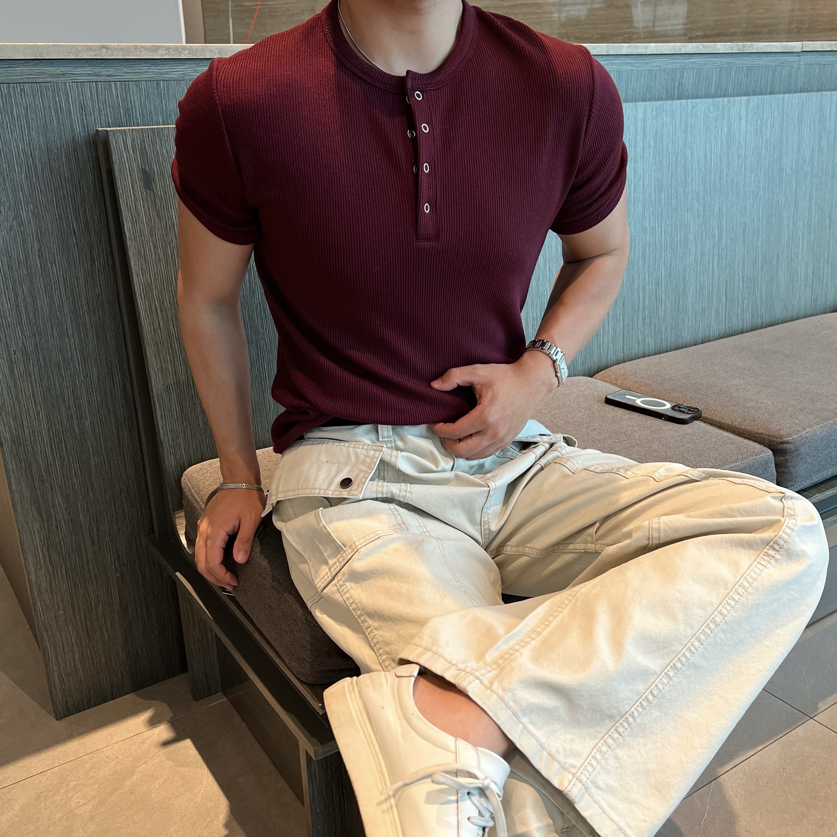 데텐 스냅 헨리넥 반팔 (5color)