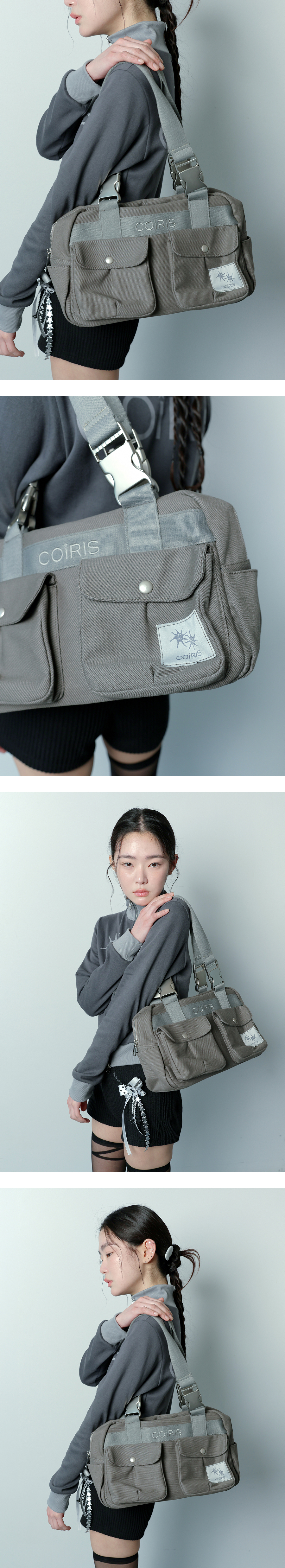 2 POCKET BUCKLE SHOULDER BAG - 2 COLORS BLACK