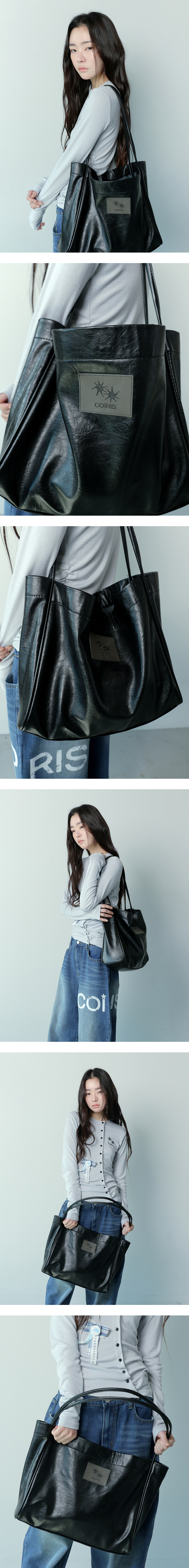 BIG LEATHER SHOULDER BAG BLACK