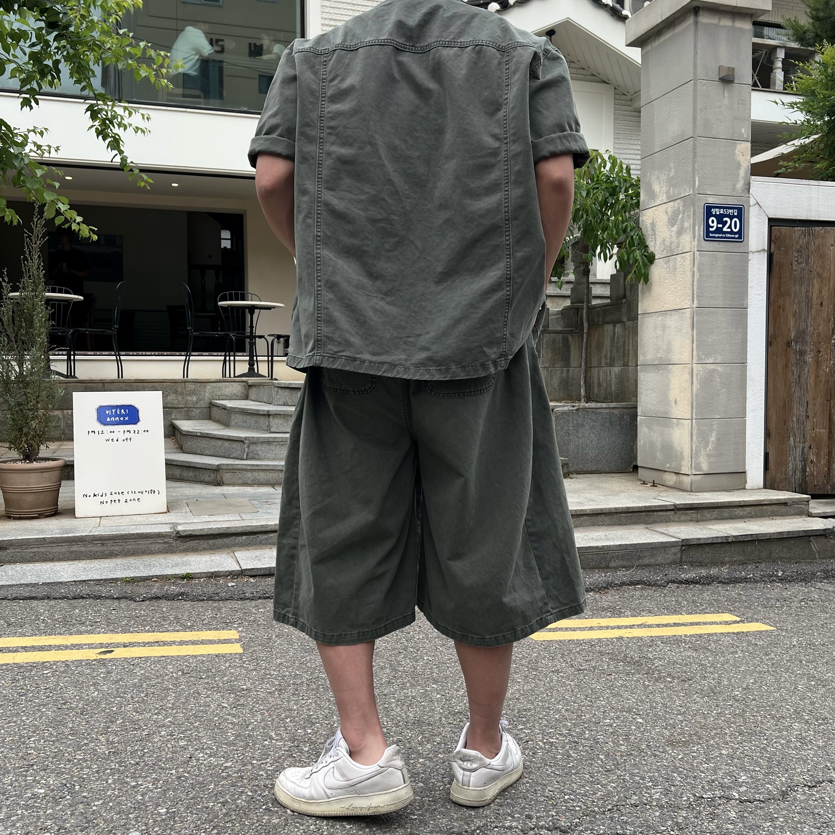 가크 시그니처 빈티지 워크 스냅 반팔 셔츠 자켓 반바지 세트 (2color)