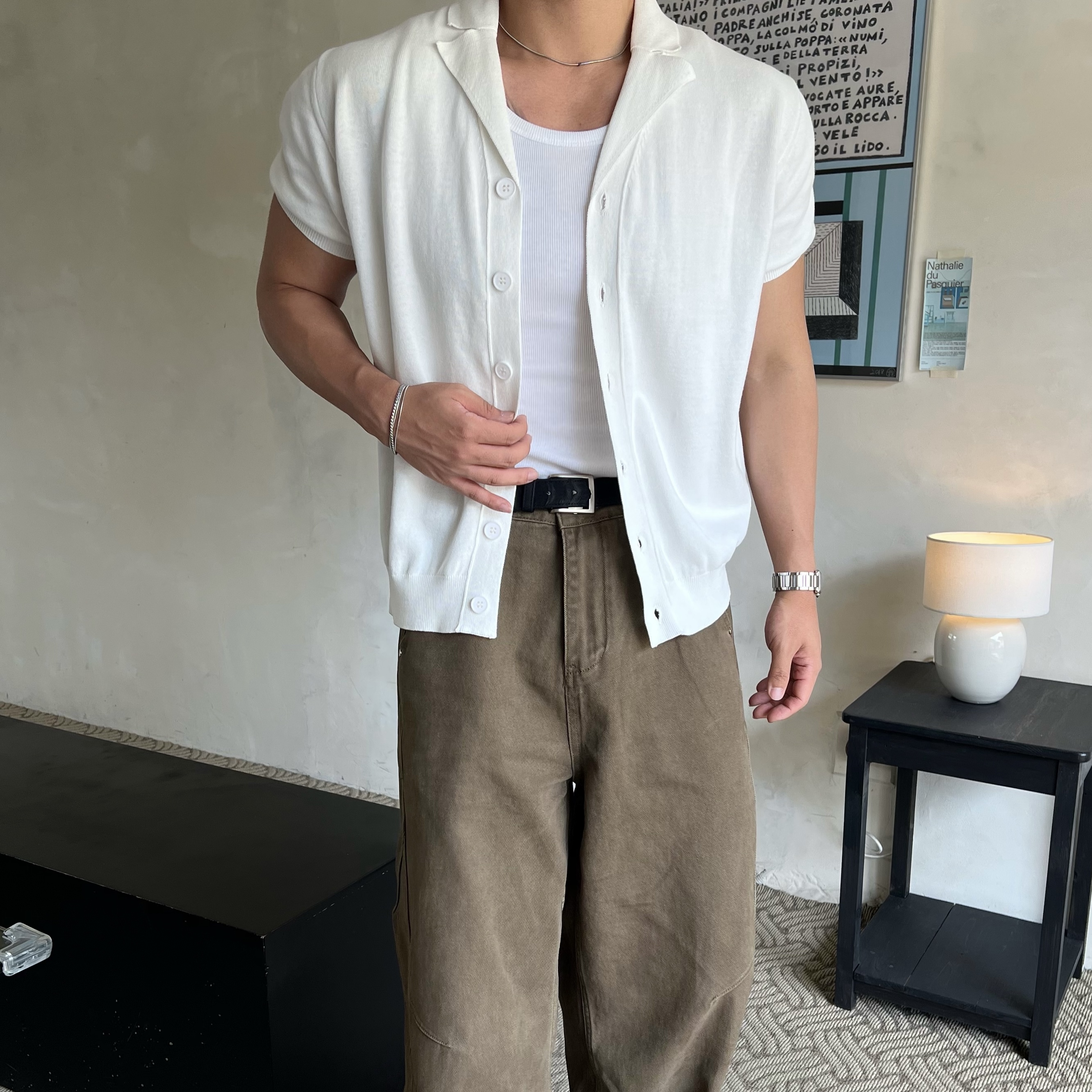 디덴 사이드 절개 브라운 코튼 팬츠 (1color)