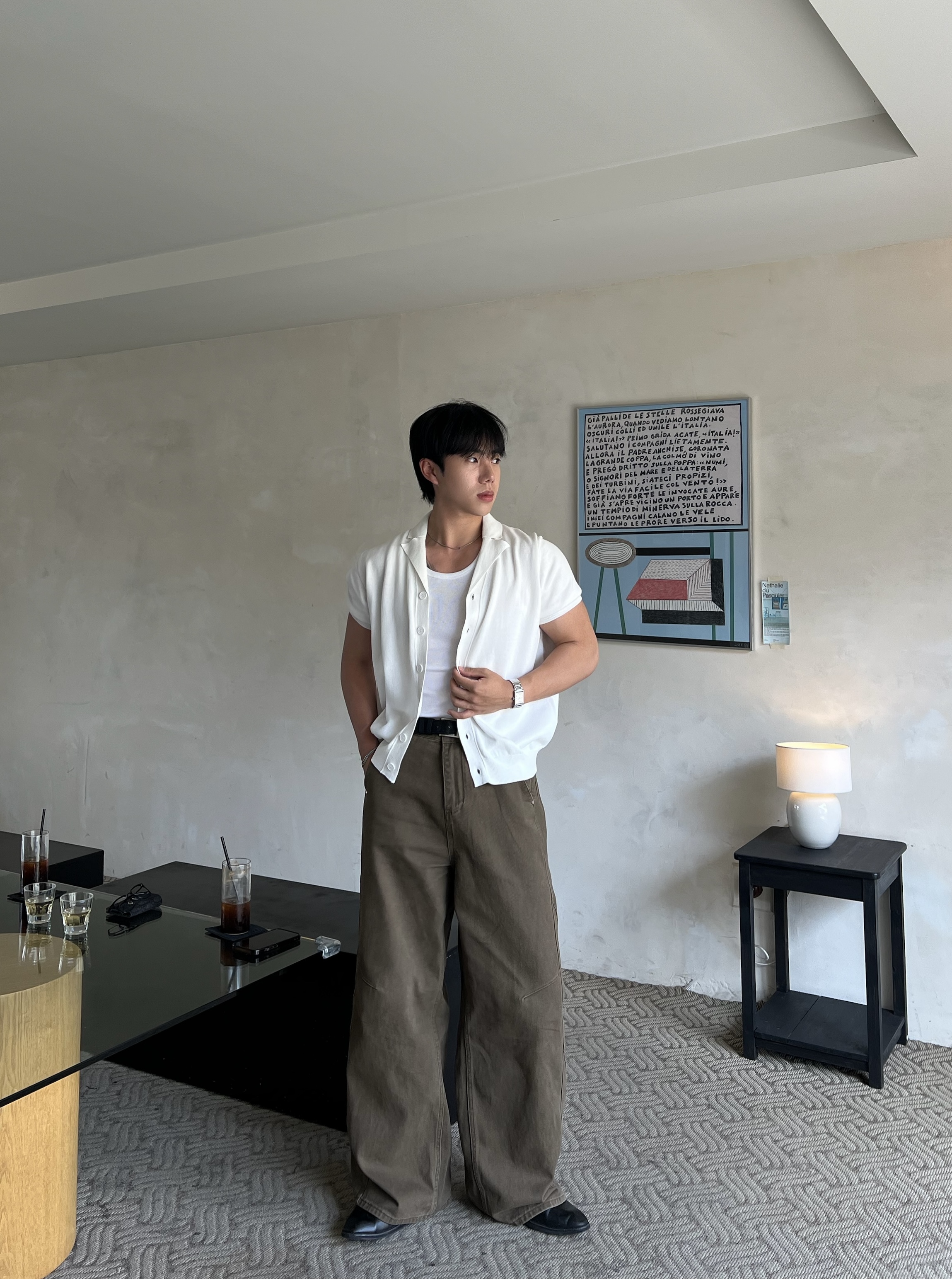 디덴 사이드 절개 브라운 코튼 팬츠 (1color)