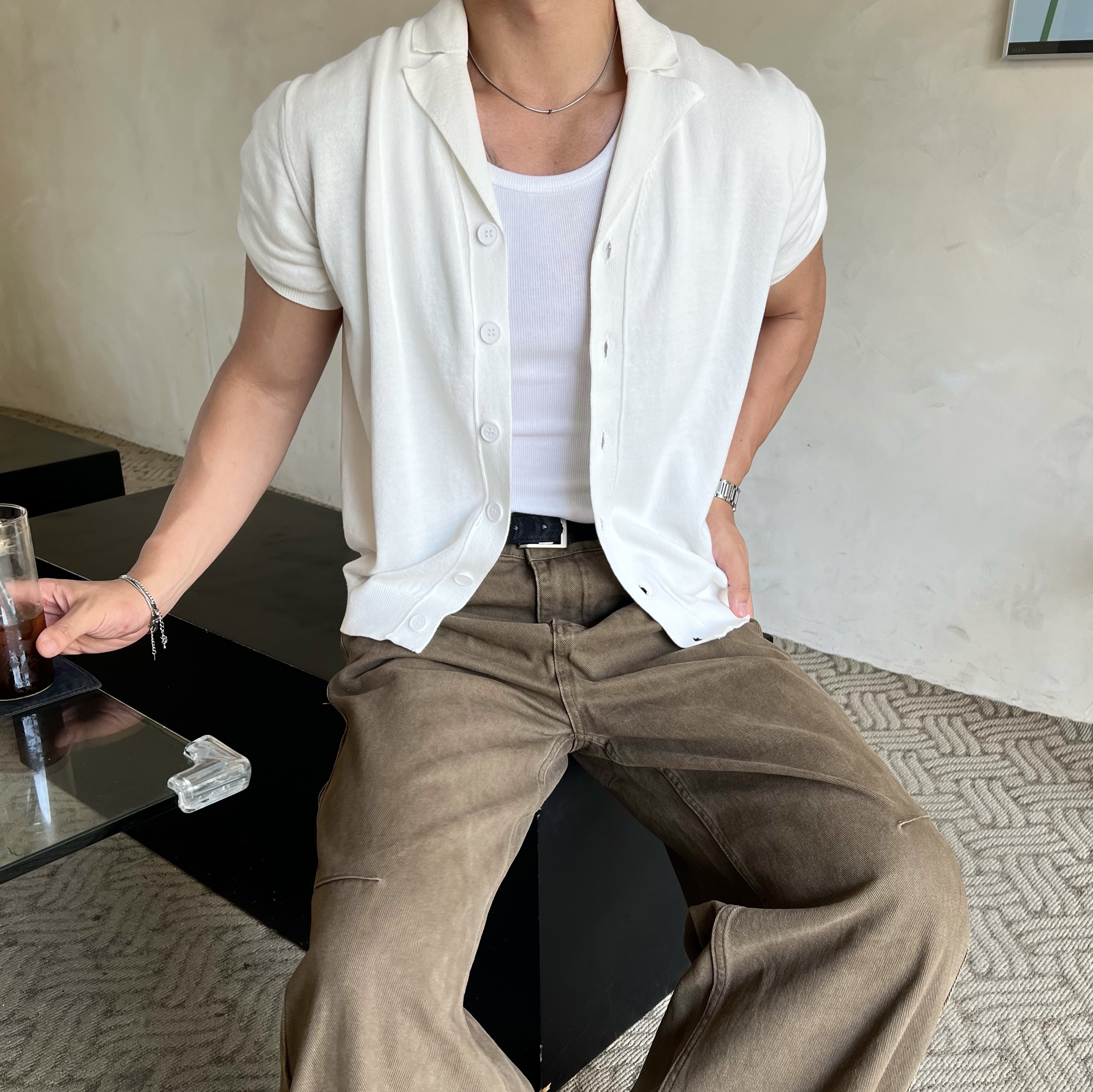 디덴 사이드 절개 브라운 코튼 팬츠 (1color)