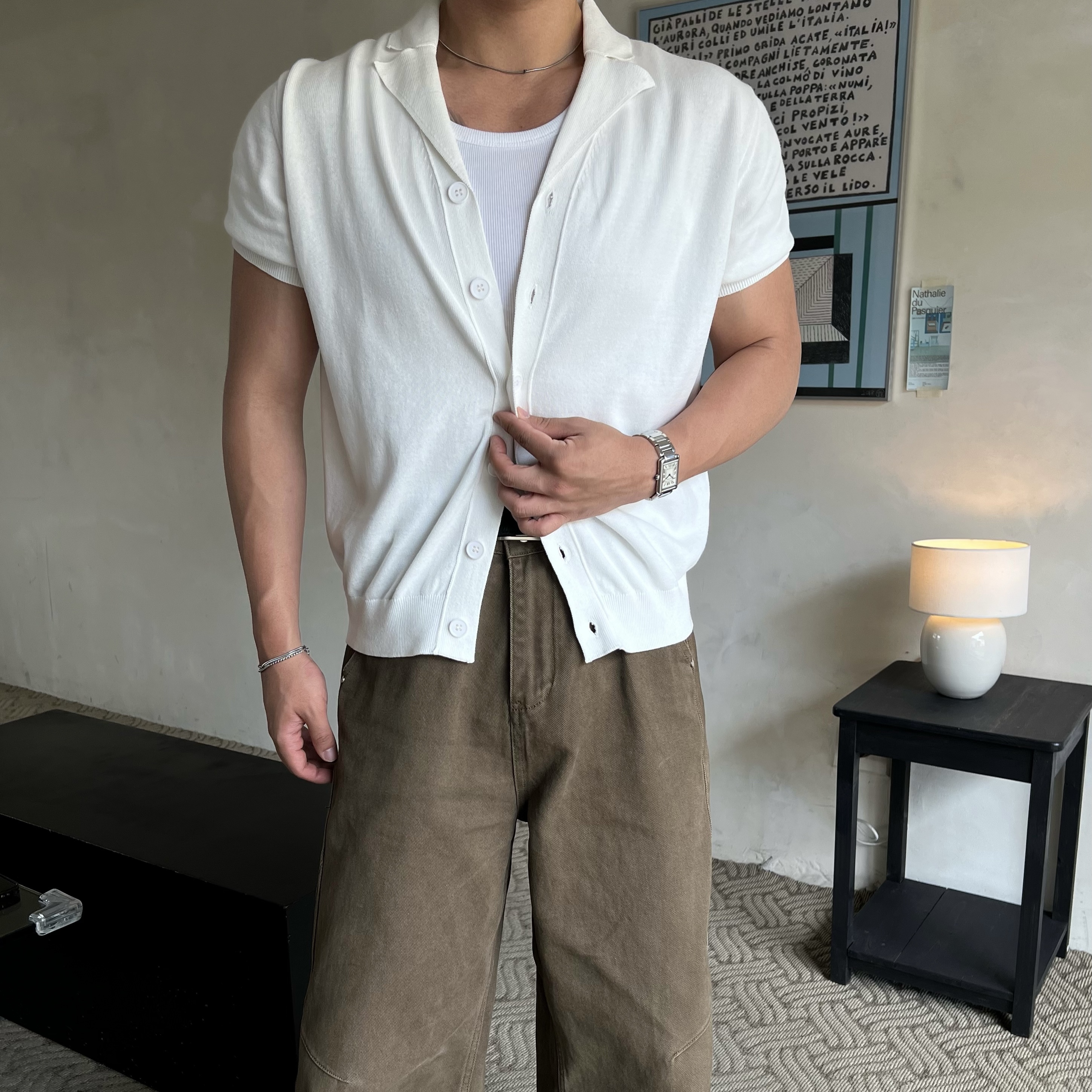 디덴 사이드 절개 브라운 코튼 팬츠 (1color)