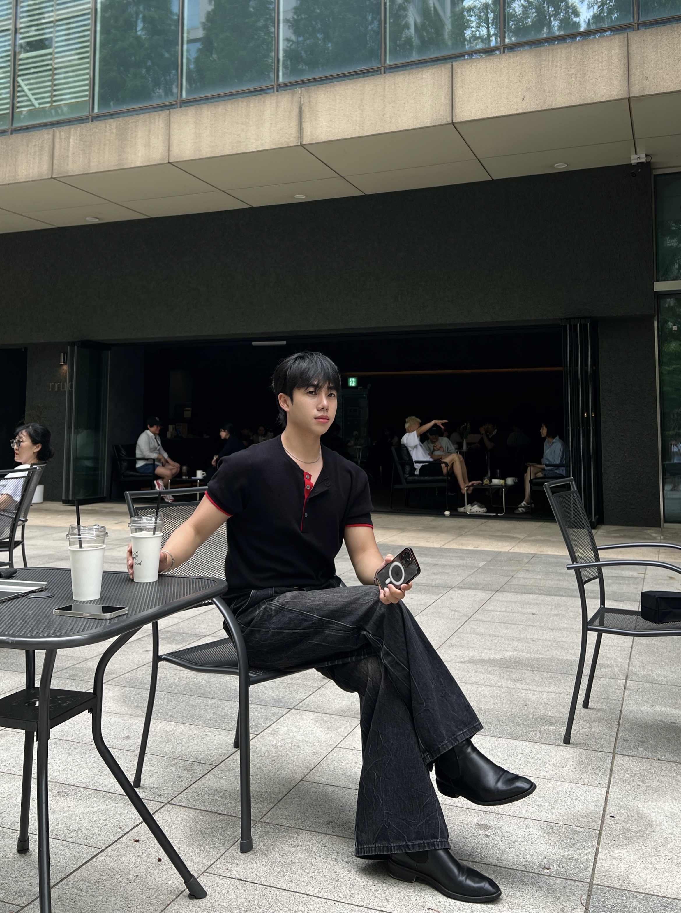 인덴 시그니처 투톤 헨리넥 니트 반팔 (3color)