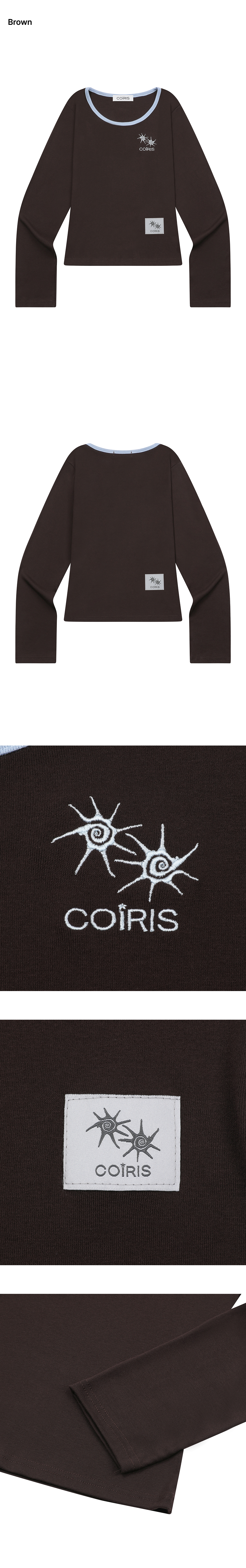 LORA SMALL LOGO CONTRAST U-NECK LONG SLEEVE TEE - 9 COLORS BLACK