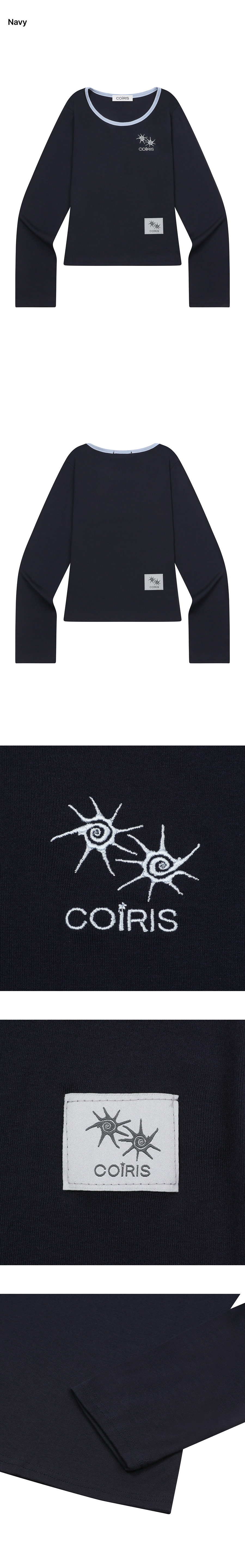 LORA SMALL LOGO CONTRAST U-NECK LONG SLEEVE TEE - 9 COLORS BLACK