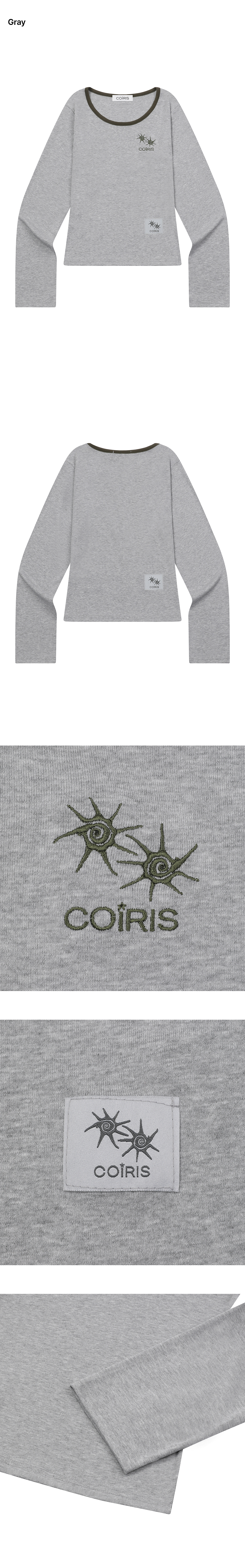 LORA SMALL LOGO CONTRAST U-NECK LONG SLEEVE TEE - 9 COLORS BLACK