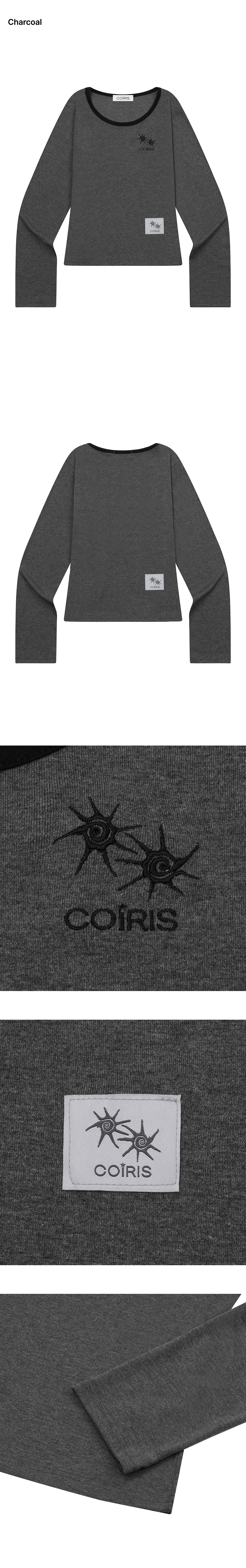 LORA SMALL LOGO CONTRAST U-NECK LONG SLEEVE TEE - 9 COLORS BLACK