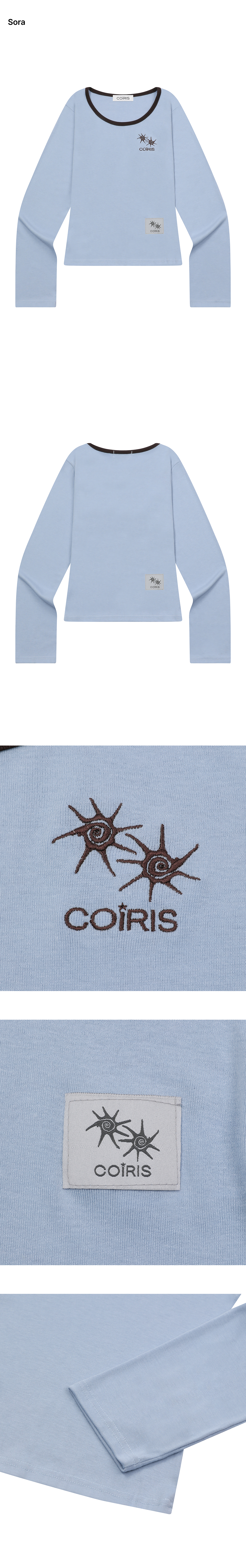 LORA SMALL LOGO CONTRAST U-NECK LONG SLEEVE TEE - 9 COLORS BLACK