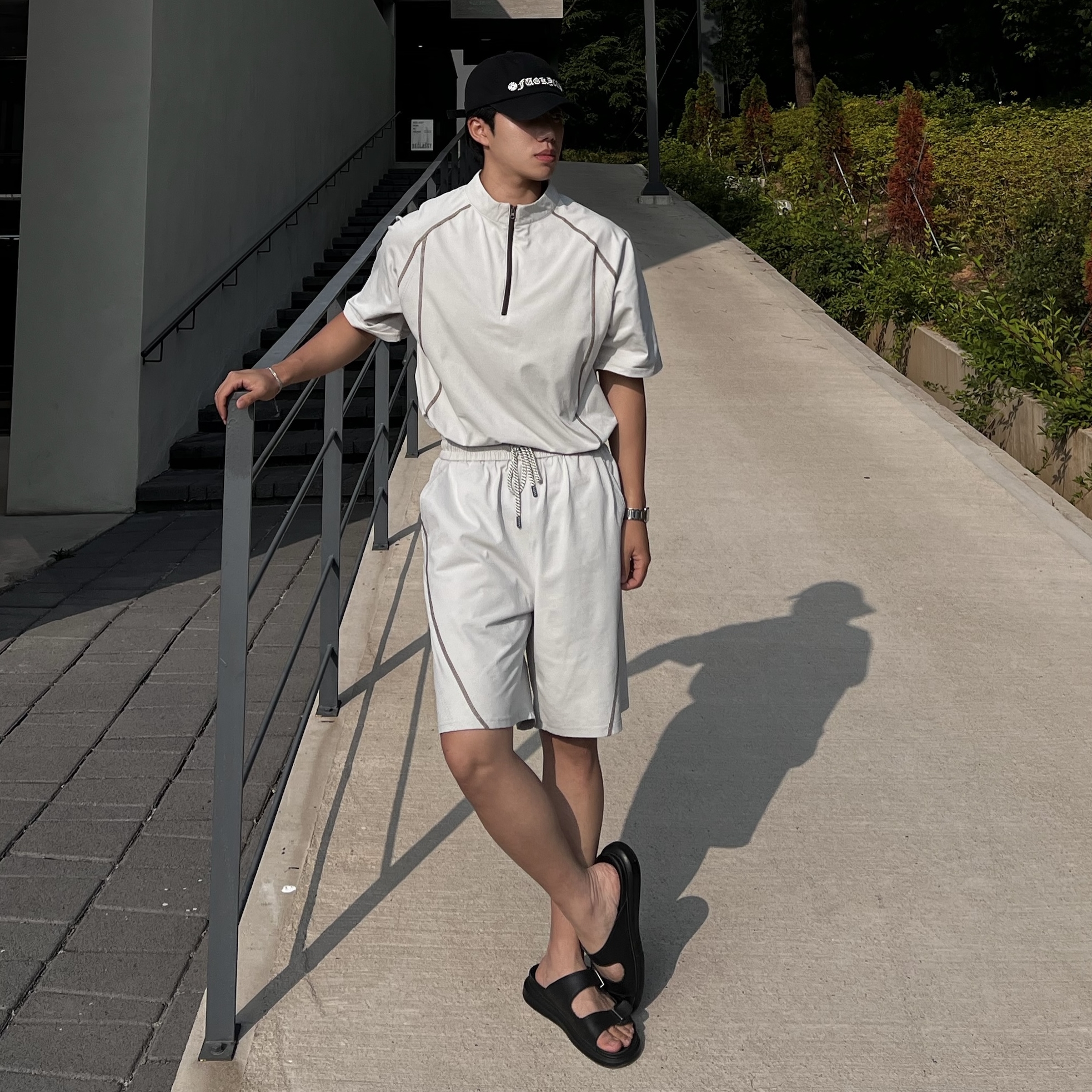 원 에어쿨 스티치 아노락 반팔 반바지 세트 (1color)