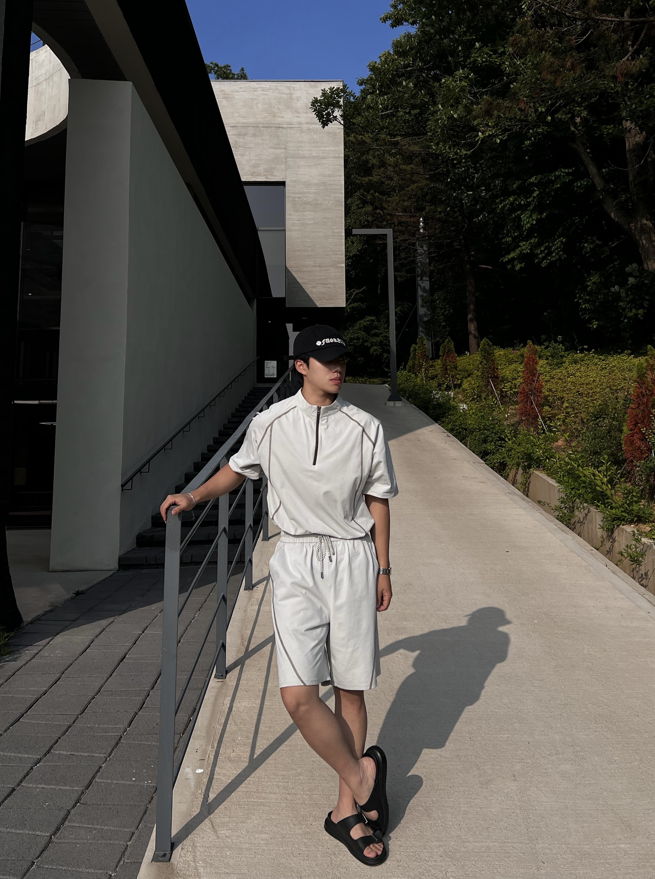 원 에어쿨 스티치 아노락 반팔 반바지 세트 (1color)