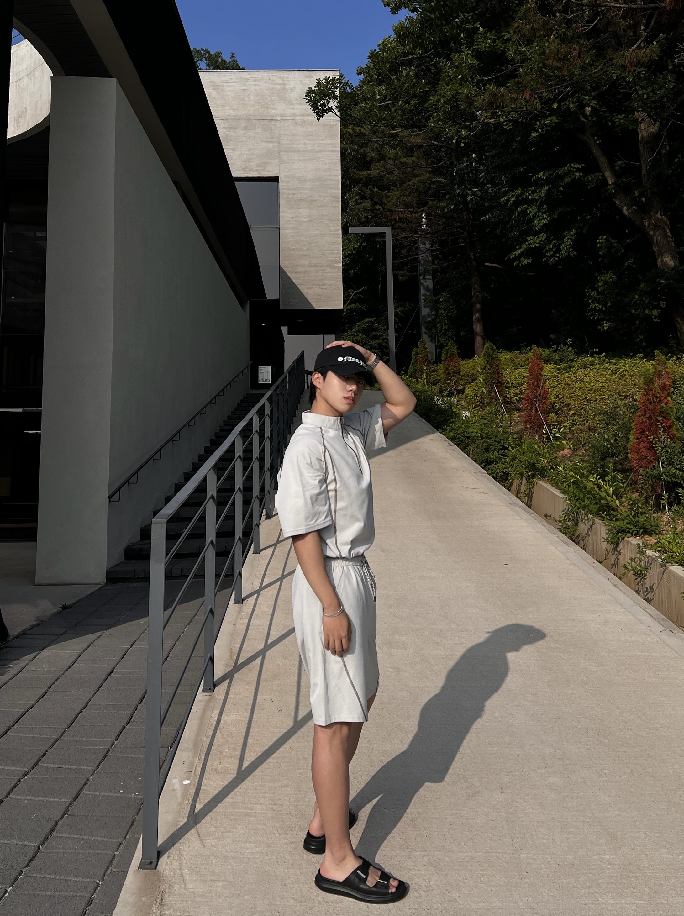 원 에어쿨 스티치 아노락 반팔 반바지 세트 (1color)