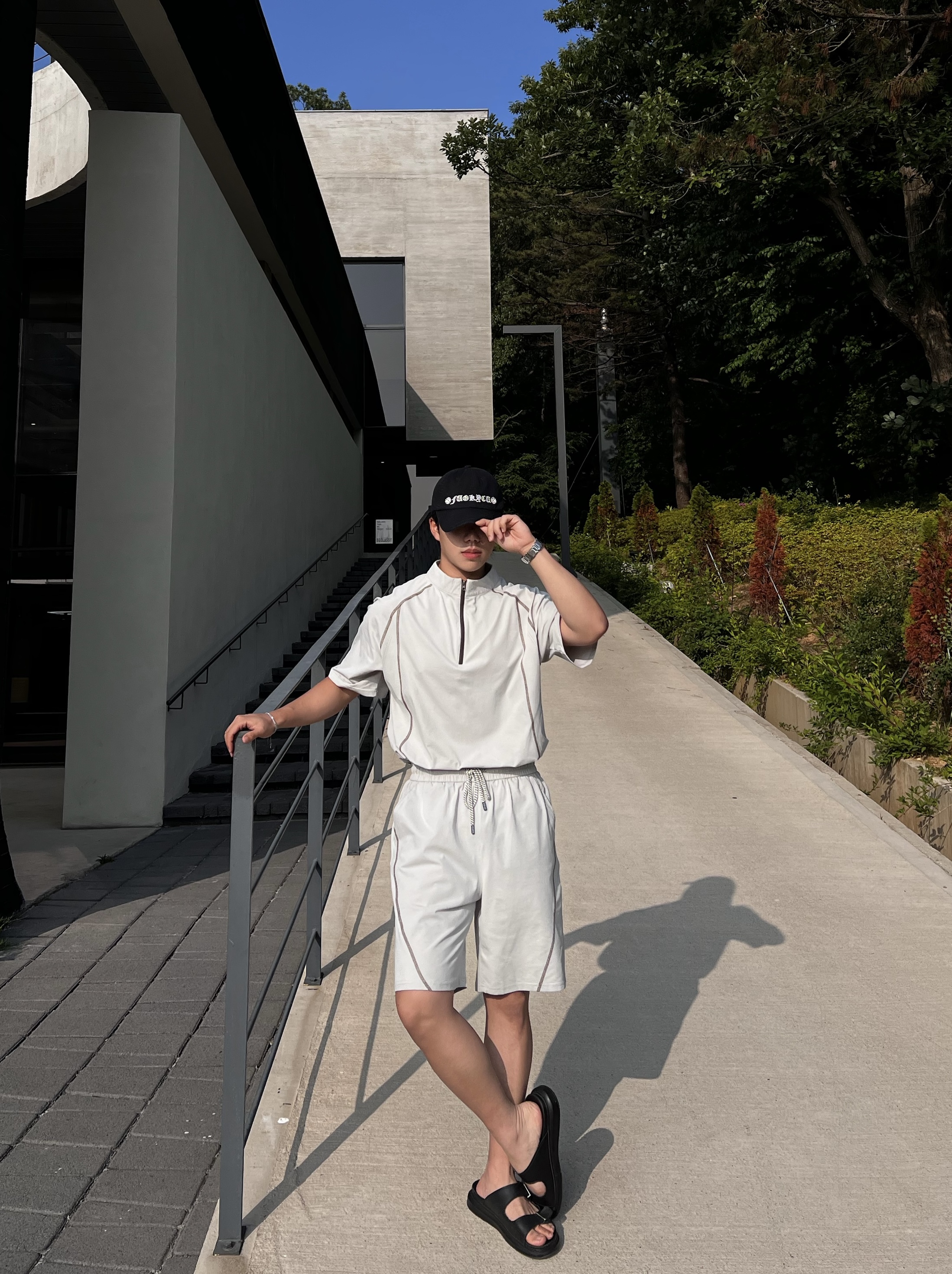 원 에어쿨 스티치 아노락 반팔 반바지 세트 (1color)